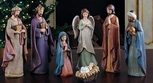 Nativity set of seven with crackled finish Holy Family Christmas Decor